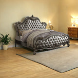King Tufted Silver Upholstered Faux Leather Bed With Nailhead Trim