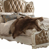 King Tufted Beige Upholstered Faux Leather Bed With Nailhead Trim