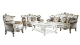 61" Ivory And Silver Polyester Blend Damask Chesterfield Loveseat