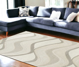 3'X5' Ivory Hand Tufted Abstract Waves Indoor Area Rug