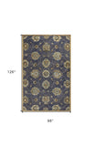 7' Midnight Blue Hand Tufted Wool Traditional Floral Indoor Runner Rug