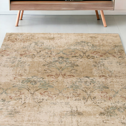 7' Round Champagne Abstract Indoor Area Rug