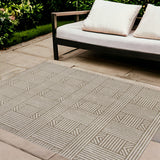 8'X11' Beige Machine Woven Uv Treated Abstract Lines Indoor Outdoor Area Rug