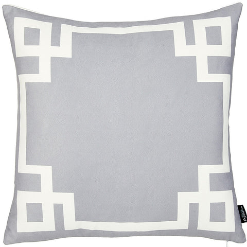 18" Light Grey And White Geometric Decorative Throw Pillow Cover