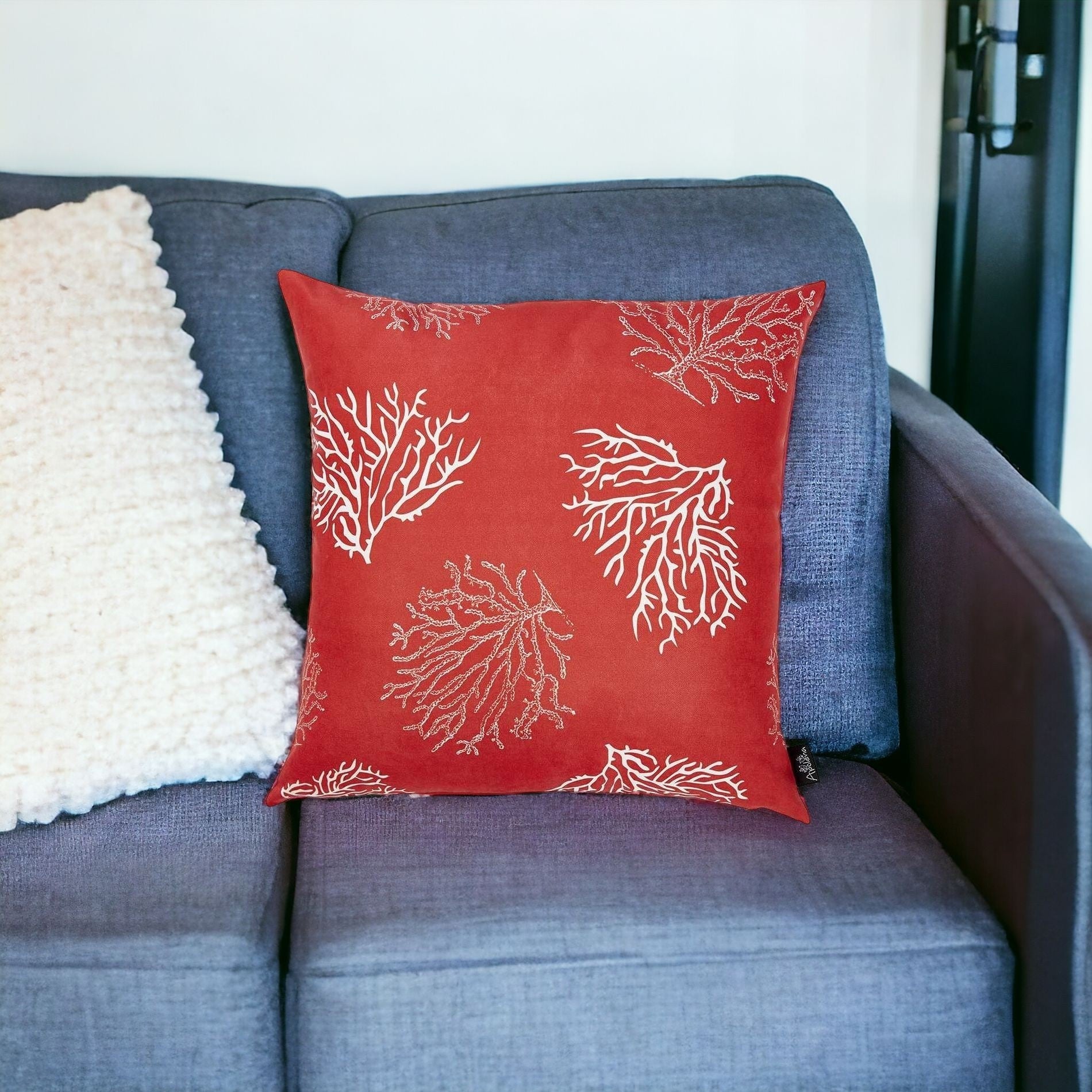 18" Square Red Coral Reef Decorative Throw Pillow Cover