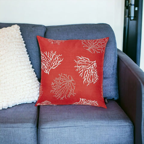 18" Square Red Coral Reef Decorative Throw Pillow Cover