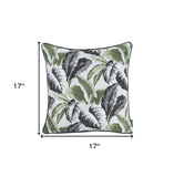 Black White And Green Tropical Leaf Throw Pillow Cover