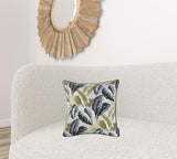 Black White Celadon Tropical Leaf Decorative Throw Pillow Cover