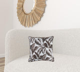 Brown Jacquard Tropical Leaf Decorative Throw Pillow Cover