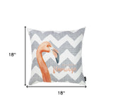 Flamingo And Gray Chevron Decorative Throw Pillow Cover.