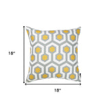 18 X 18 Yellow Gray And White Geometric Zippered Polyester Throw Pillow Cover