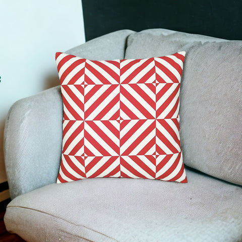 Red And White Geometric Squares Decorative Throw Pillow Cover