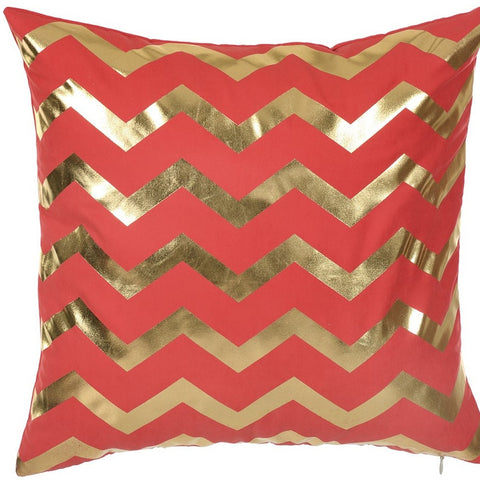 Gold And Red Chevron Decorative Throw Pillow Cover