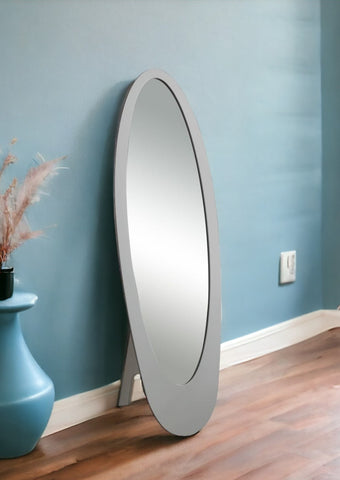 59" Gray Oval Framed Cheval Standing Mirror