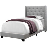 Solid Wood Twin Tufted Gray Upholstered Linen Bed With Nailhead Trim