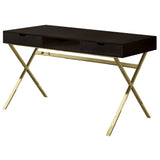 24" Dark Brown and Gold Computer Desk With Two Drawers