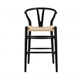 38" Black Solid Wood Counter Stool With Natural Seat