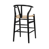 38" Black Solid Wood Counter Stool With Natural Seat