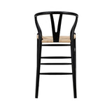 38" Black Solid Wood Counter Stool With Natural Seat