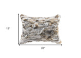 5" X 12" X 20" 100% Natural Rabbit Fur Tan And White Pillow