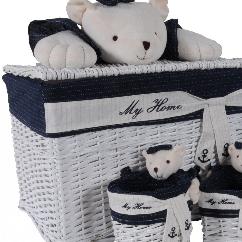15.5" X 23.5" X 22" White blue rectangular bear Design Basket Set Of 5