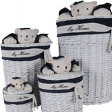 17.5" X 17.5" X 28" White blue Oval willow bear Design basket Set Of 4