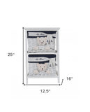 12.5" X 16" X 25" White Blue  Portable 2 Drawers