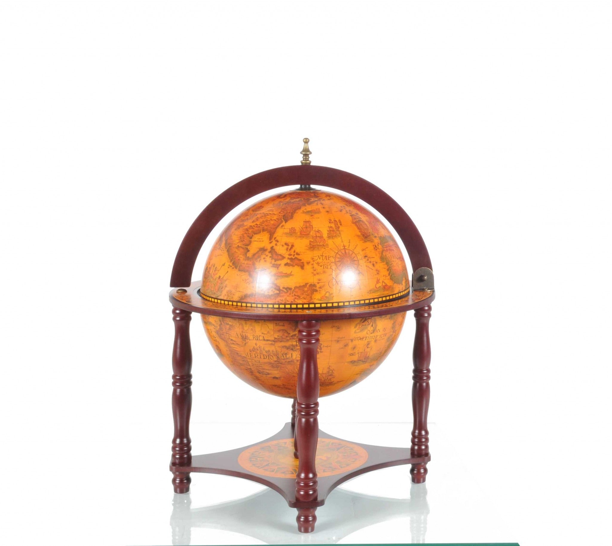 16.5" X 16.5" X 22"Walnut Globe With Chess Holder