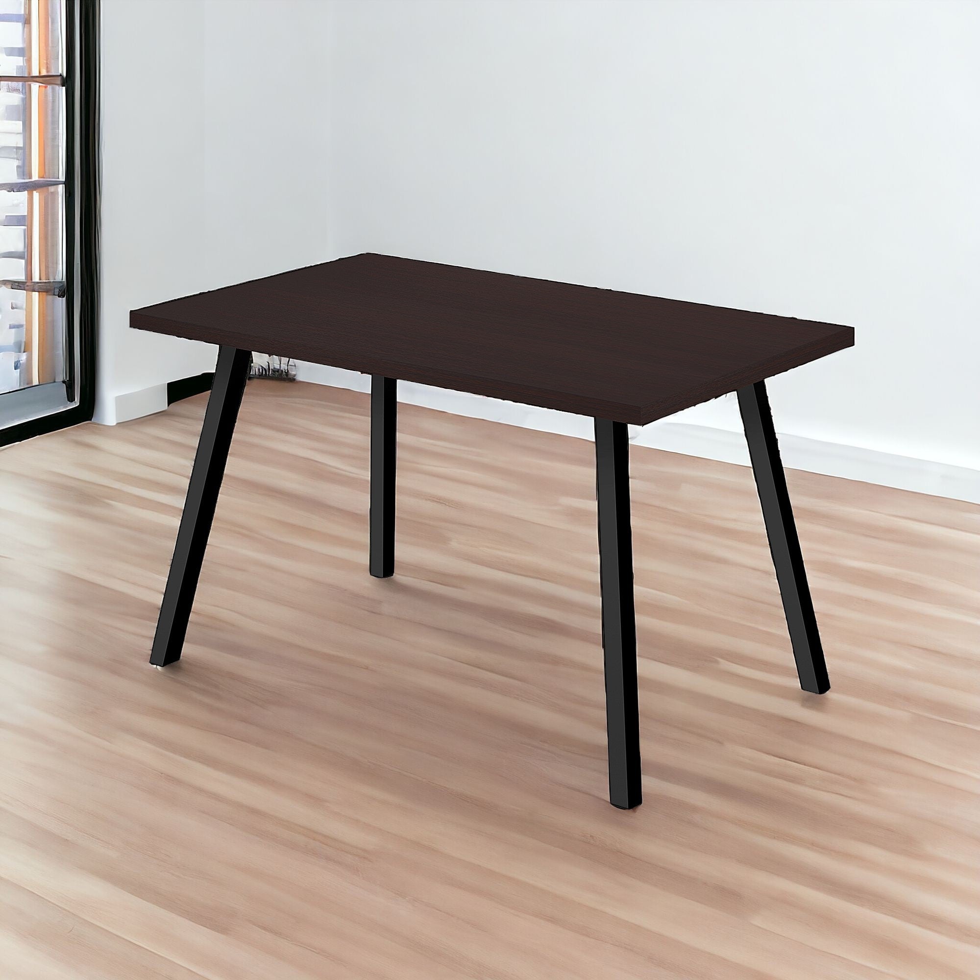 60" Espresso and Black Metal Dining Table