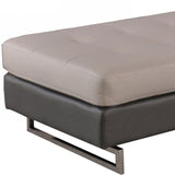 63" White Faux Leather And Silver Ottoman