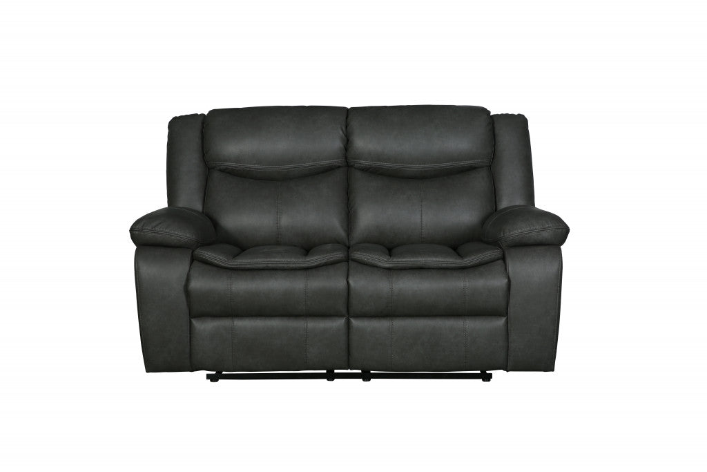 86" Gray And Black Italian Leather Sofa