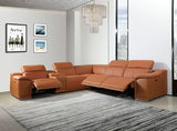 Camel Italian Leather Power Reclining U Shaped Six Piece Corner Sectional With Console