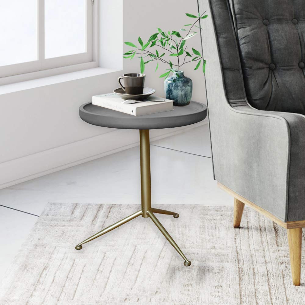 19" Gold And Gray Round End Table