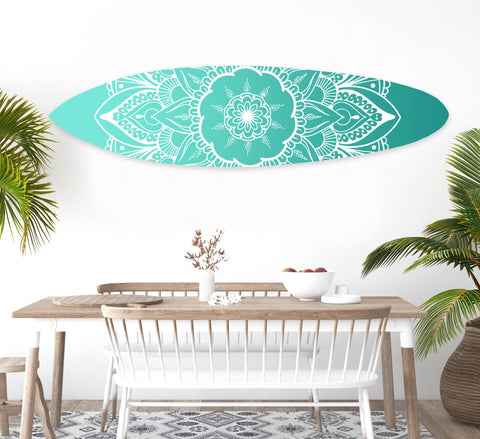 76" X 18" X 1" Wood, Blue, Serenity Surfboard Wall Art