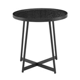 21.66" X 21.66" X 22.05" Round Side Table In Black Ash Wood And Black