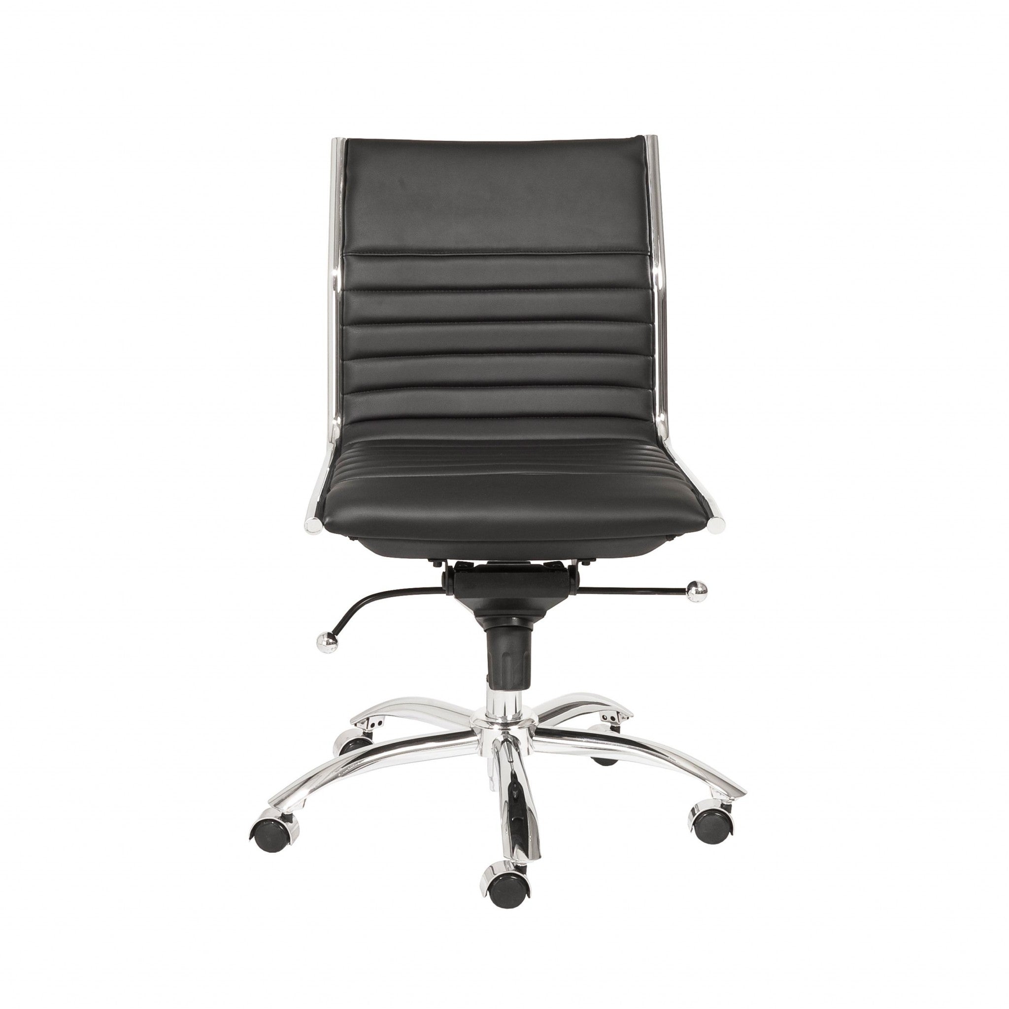 Black Faux Leather Seat Swivel Adjustable Task Chair Leather Back Steel Frame