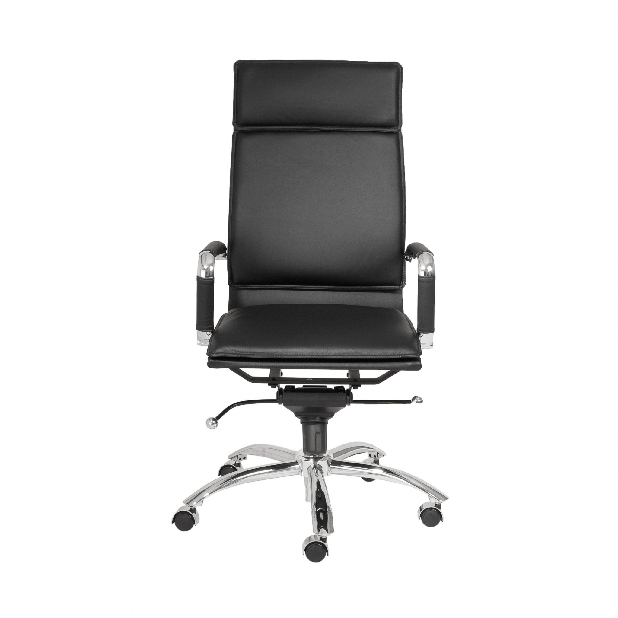 Black and Silver Adjustable Swivel Leather Rolling Office Chair