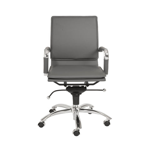 Gray Faux Leather Seat Swivel Adjustable Task Chair Leather Back Steel Frame