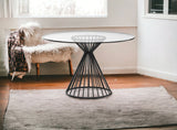 47" Clear and Black Rounded Glass and Iron Pedestal Base Dining Table