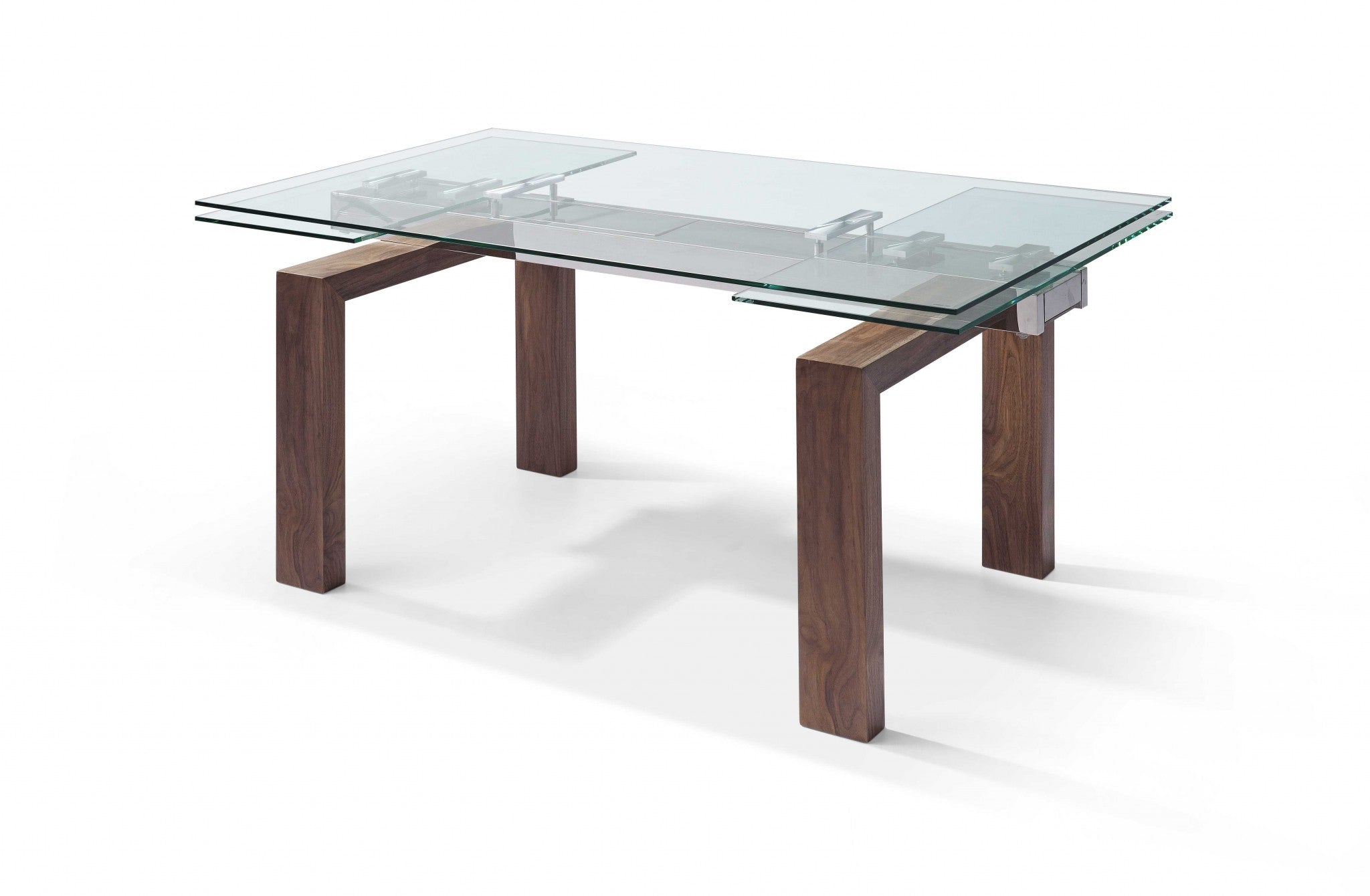 63" Clear and Brown Glass Self-Storing Leaf Dining Table