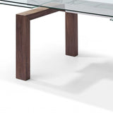 63" Clear and Brown Glass Self-Storing Leaf Dining Table