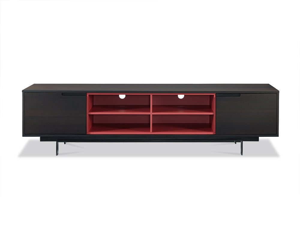 87" Red And Black Aluminum Cabinet Enclosed Storage TV Stand