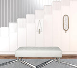 52" Chrome And White Upholstered Faux Leather Entryway Bench