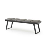 57" Gray Upholstered Faux Leather Bench