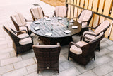 Brown Wicker Round Outdoor Fire Pit Dining Set With 8 Chairs