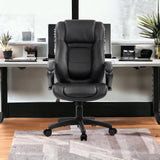 Black Adjustable Swivel Faux Leather Rolling Office Chair