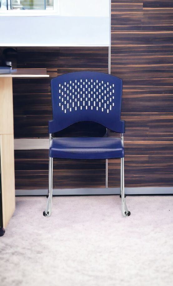 Set of Four Navy Blue and Silver Plastic Office Chair