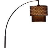 71" Black Arched Floor Lamp With Brown Drum Shade