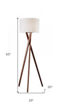 63" Solid Wood Tripod Floor Lamp With White Drum Shade