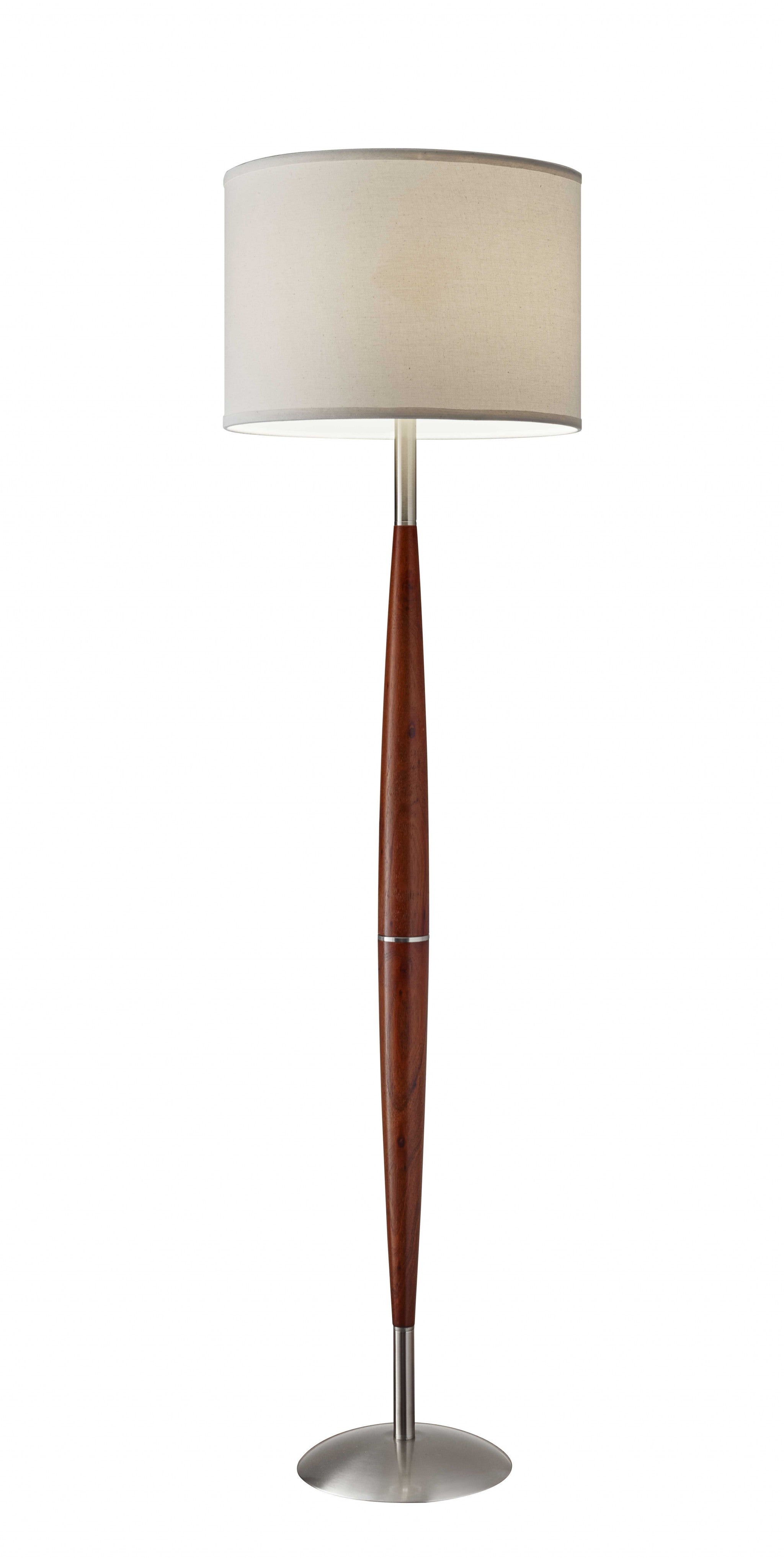61" Solid Wood Traditional Shaped Floor Lamp With White Drum Shade